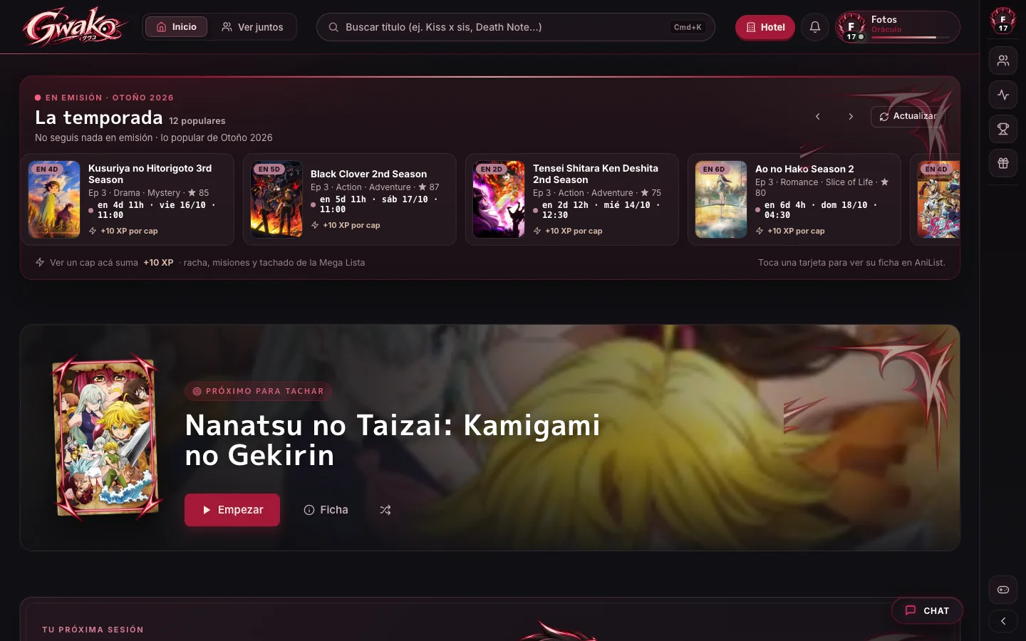 Inicio de Gwako: temporada en emisión, destacado y estantes por tendencias