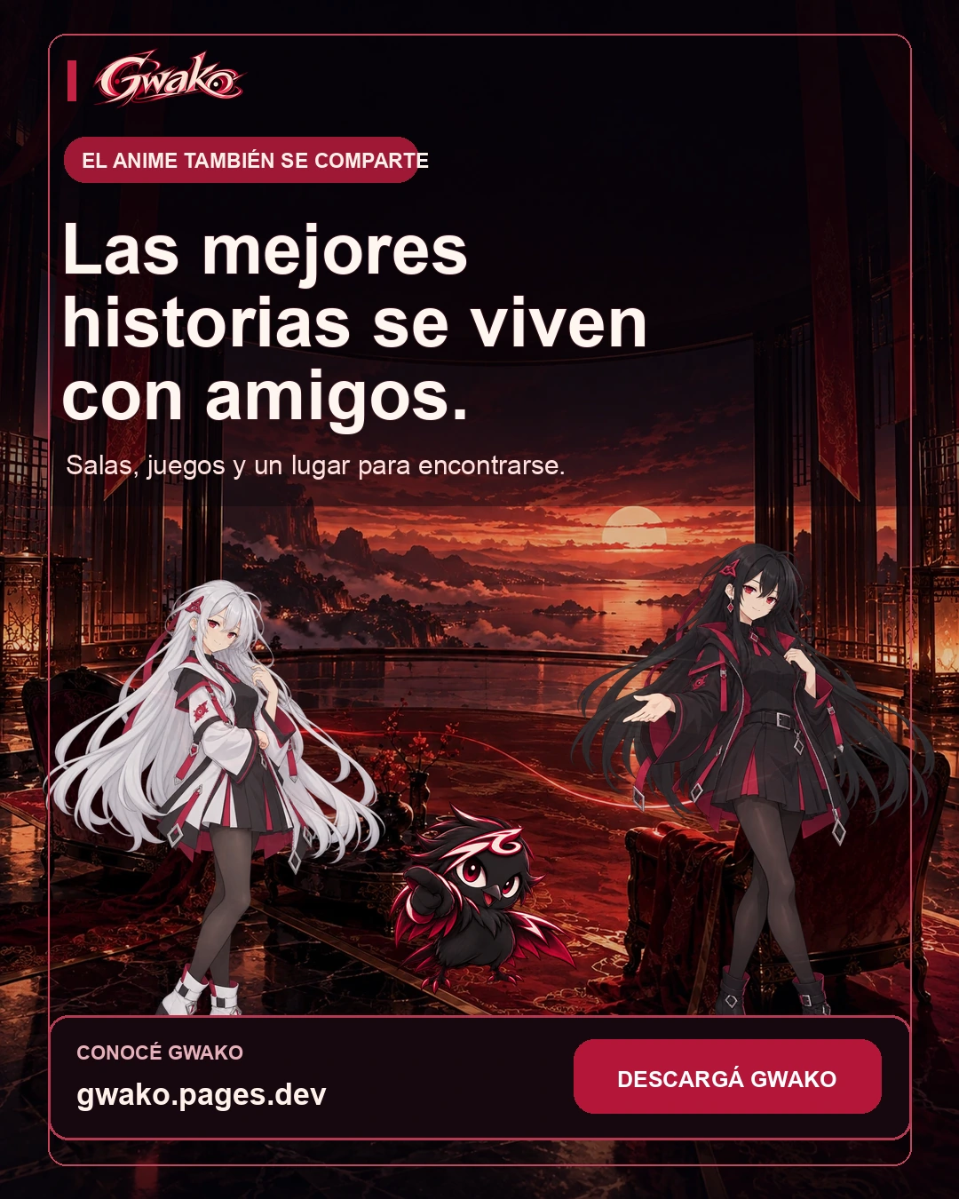 Koa y dos protagonistas originales en una noche de anime. Las mejores historias se viven con amigos.